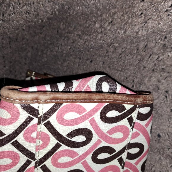 VINTAGE JUICY COUTURE-Y2K Geometric Pink/Brown Tote-Large Leather Charm-Excellen - Picture 11 of 13